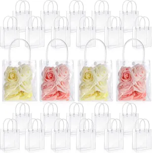 LEIFIDE 40 Pieces Clear Gift Bags with Handles, 5.9 x 5.1 x 2.76 Inch PVC Plastic Reusable Goodie Candy Treats Totes Bags Bulk for Shopping Wedding School Birthday Party Favor