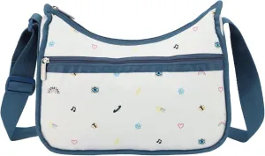 LeSportsac Daydream Embroidery Classic Hobo Crossbody Bag   Cosmetic Bag, Style 7520/Color E885, Unique Embroidered Whimsical & Colorful Motifs: Hearts, Butterflies, Flowers, Shooting Stars & Rainbows