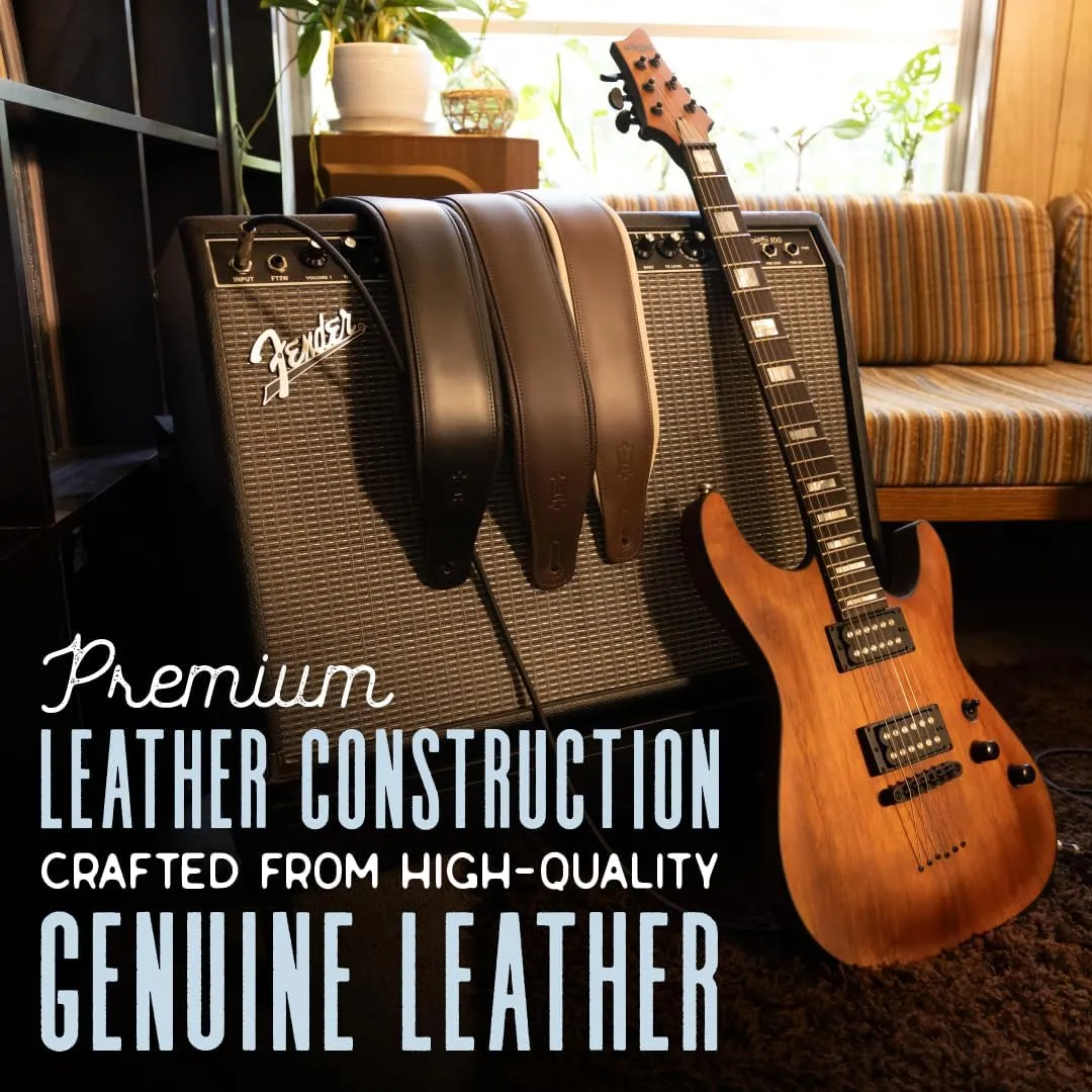 Levy's Leathers 3" Wide Amped Leather Series Guitar Strap with Foam Padding and Garment Leather Backing; Black (M26PD-BLK)