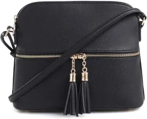 Lightweight Medium Dome Crossbody Bag with Tassel Zipper Pocket Adjustable Strap