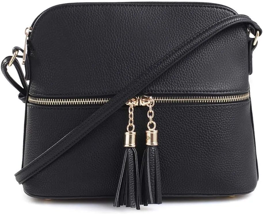 Lightweight Medium Dome Crossbody Bag with Tassel Zipper Pocket Adjustable Strap