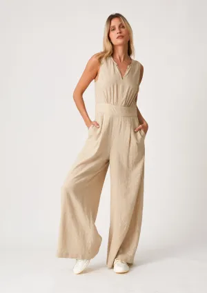 Linen Blend V Neck Tank Jumpsuit