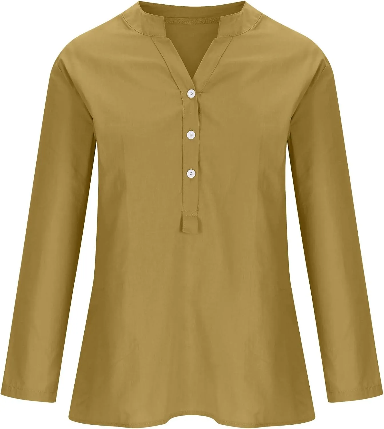 Linen Button Up Shirts for Women Plus Size Long Sleeve v Neck Summer Tops Loose Fit Dressy Casual Solid Blouses