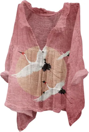 Linen Shirt for Women Breathable Tops Autumn Fragrant Fabric Shirt Solid Color Basic 3/4 Sleeve Tops