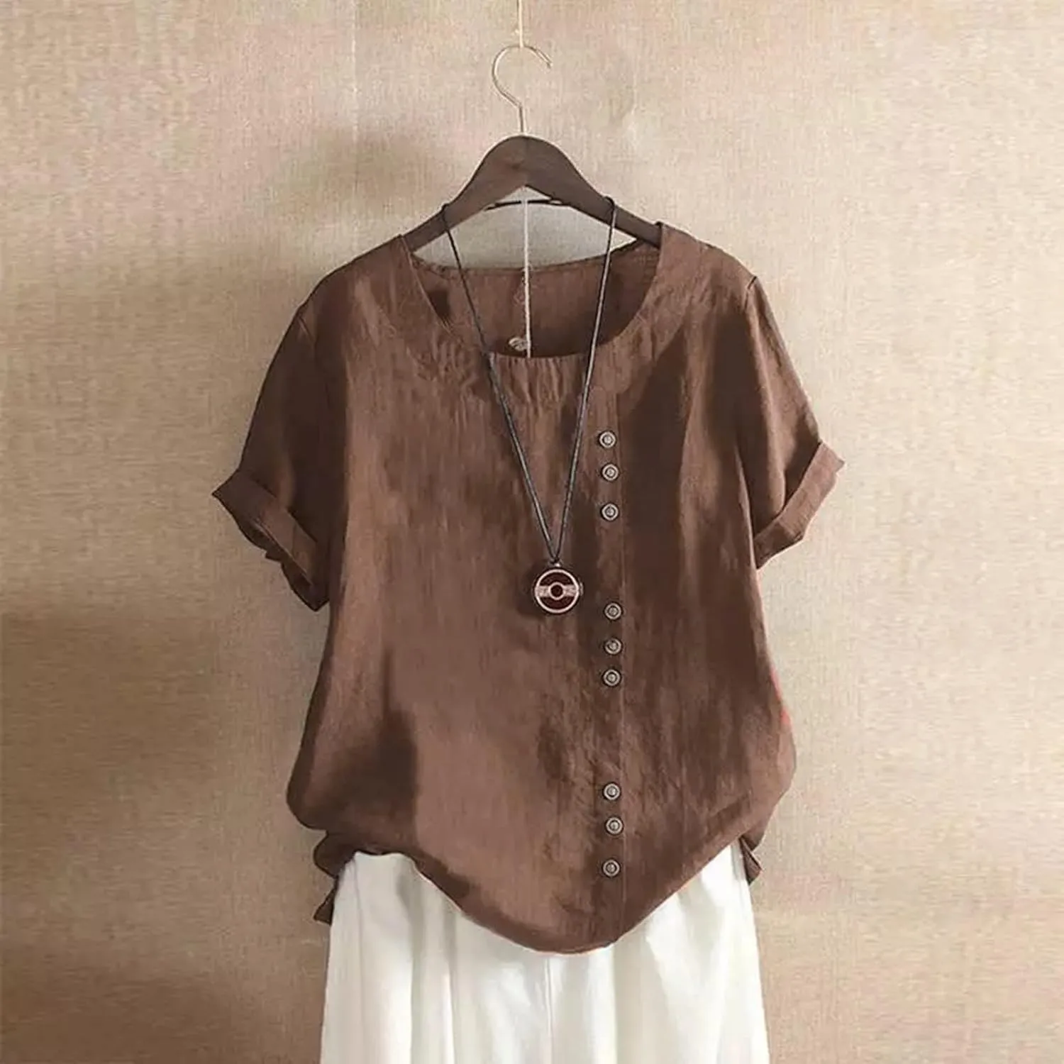 Linen Shirts for Women 2025 Summer Cotton Linen Tops Loose Fit Casual Roll Up Short Sleeve T-Shirt Trendy Blouse