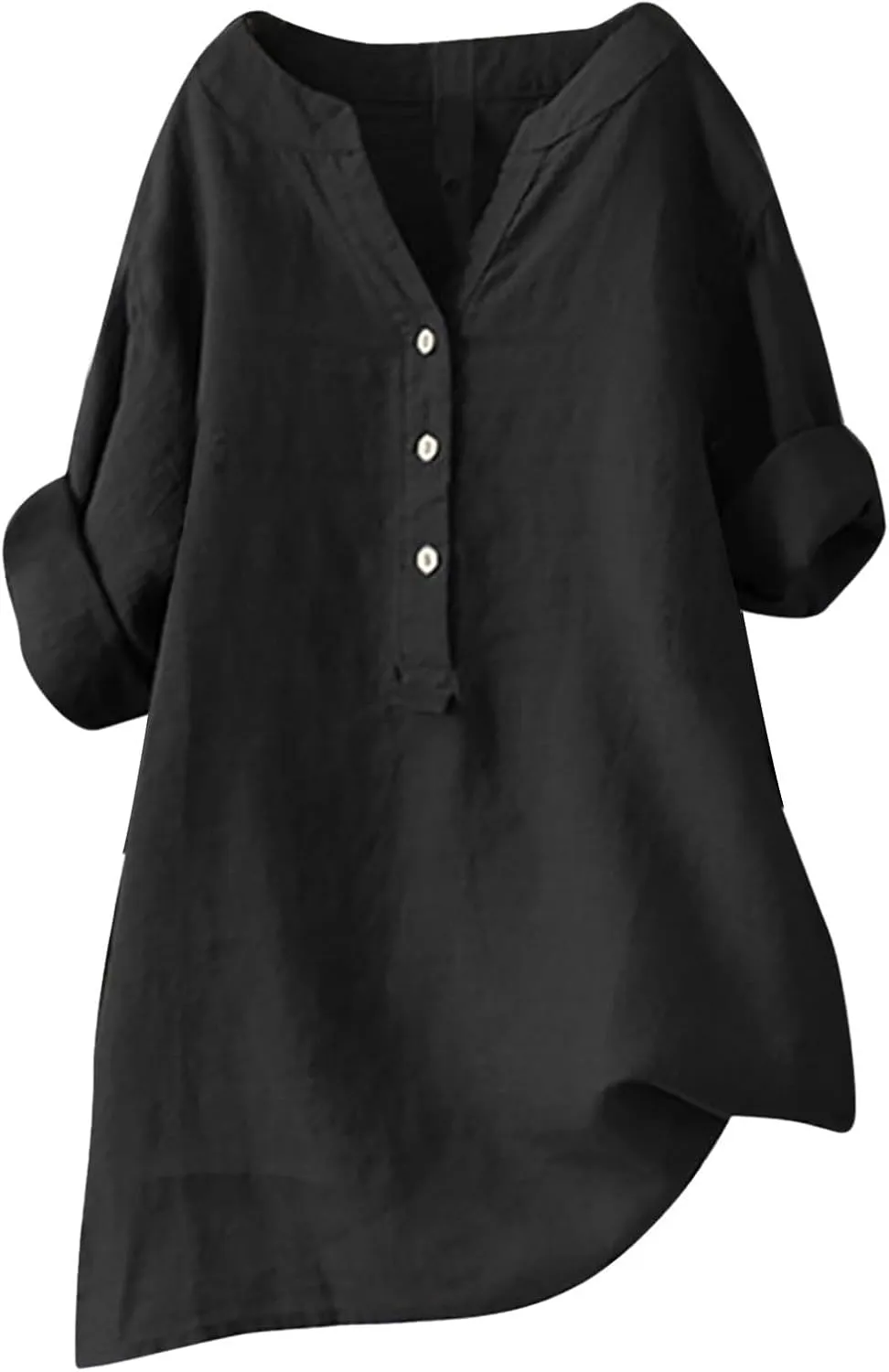 Linen Shirts for Women 2025 Summer Trendy 3/4 Sleeve V Neck Bohemian Peasant Blouses Casual Loose Fit Tunic Tops