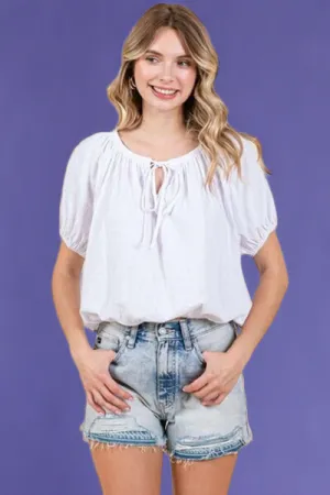 Linen Two-Way Short Sleeve Crop Blouse