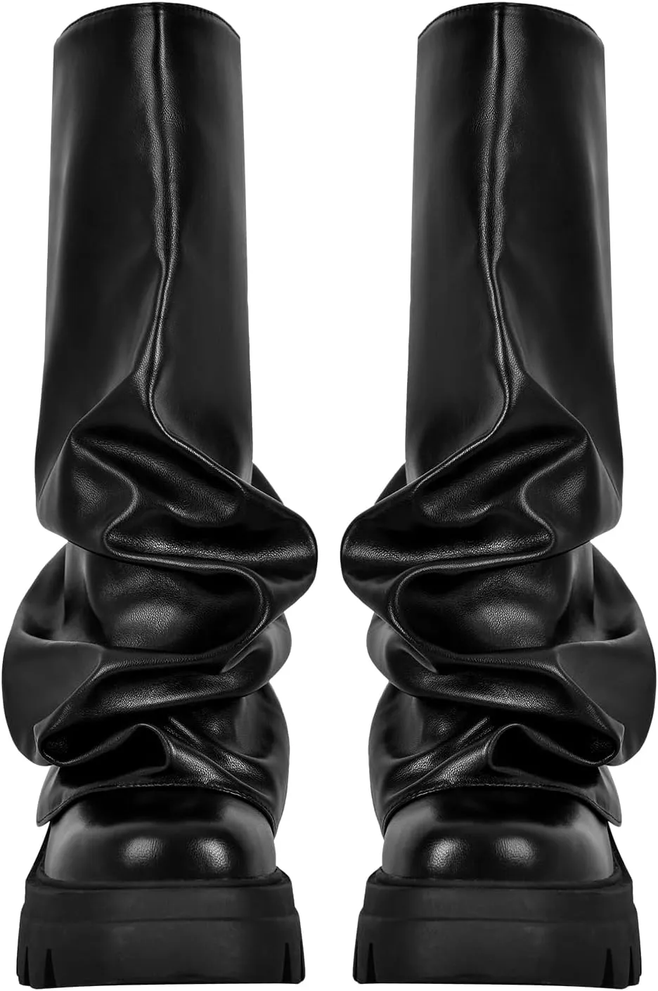 LISHAN Women's Platform Block Heels Mid Calf Slouchy Fold Down Boots