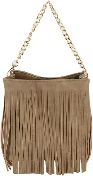 LM Women Fringed Tassel Shoulder Leisure Bag(CH018-BK)