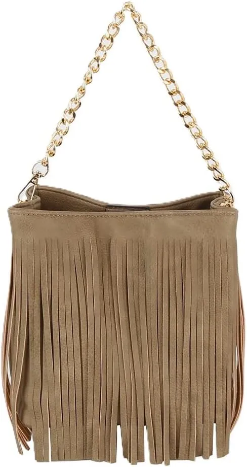 LM Women Fringed Tassel Shoulder Leisure Bag(CH018-BK)