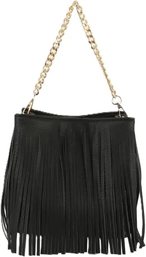 LM Women Fringed Tassel Shoulder Leisure Bag(CH018-BK)