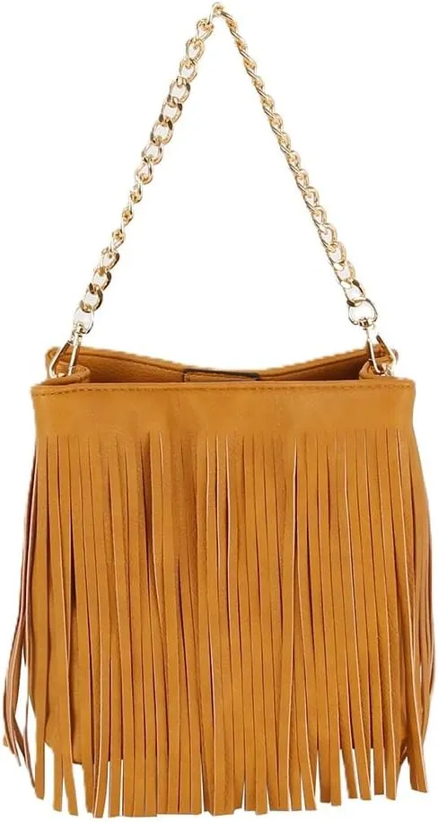 LM Women Fringed Tassel Shoulder Leisure Bag(CH018-BK)