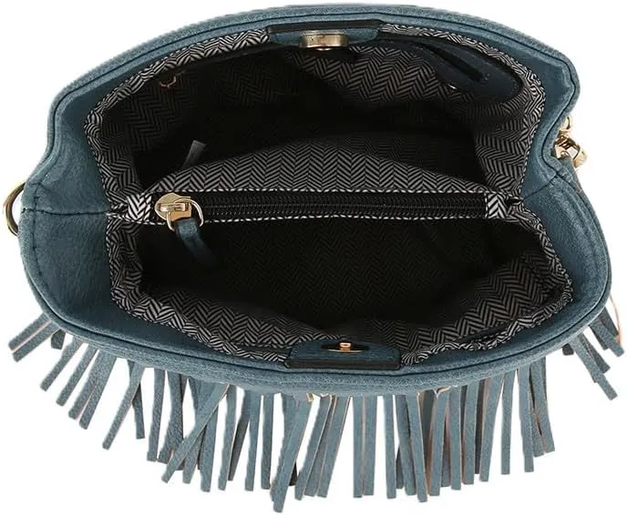 LM Women Fringed Tassel Shoulder Leisure Bag(CH018-BK)