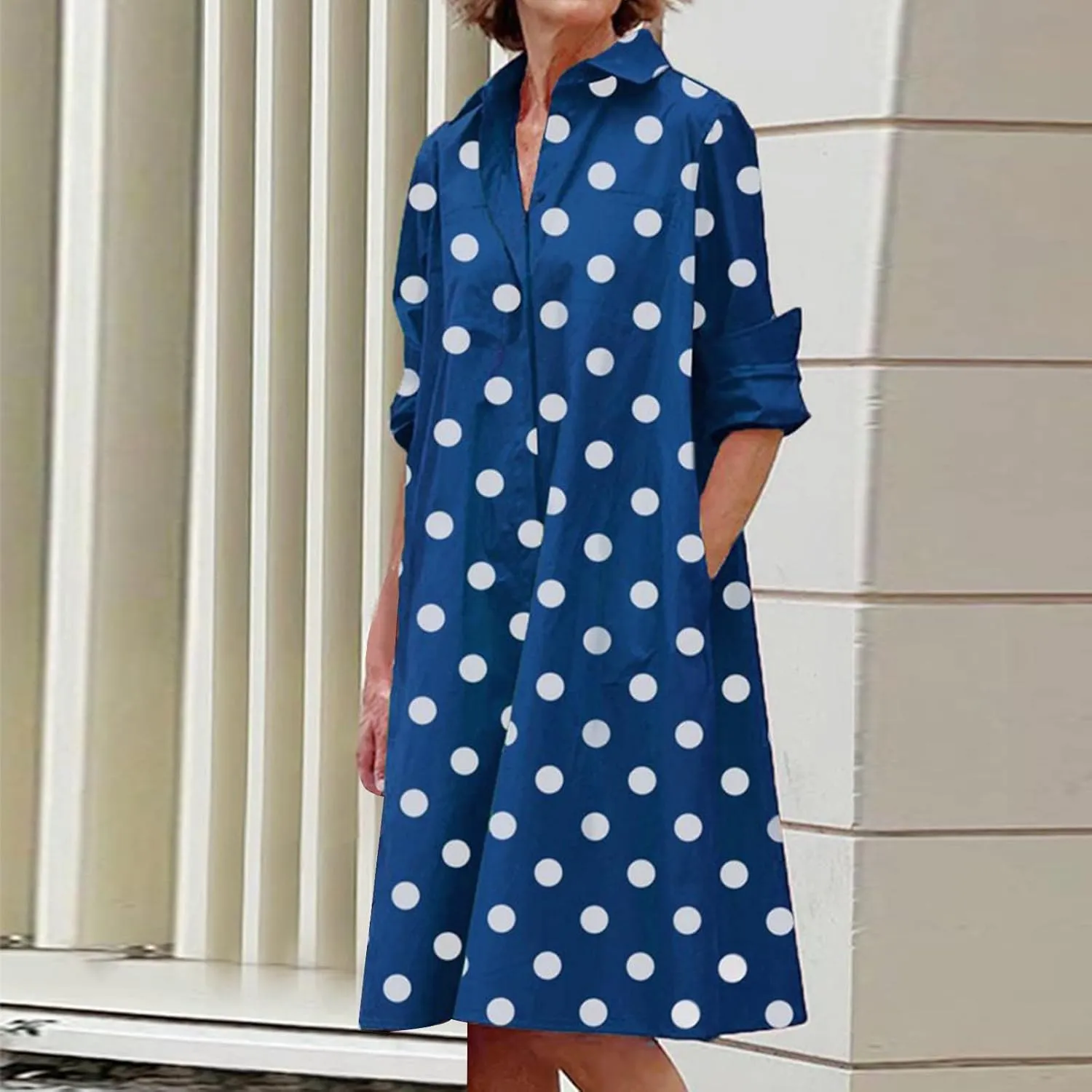 Long Sleeve Boho Maxi Dresses for Women 2024 Trendy Swiss Dot Button Down Dress Causal Bohemian Dress with Pockets