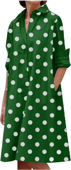 Long Sleeve Boho Maxi Dresses for Women 2024 Trendy Swiss Dot Button Down Dress Causal Bohemian Dress with Pockets