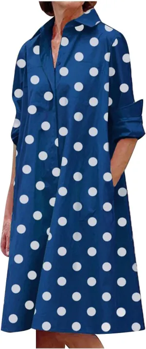 Long Sleeve Boho Maxi Dresses for Women 2024 Trendy Swiss Dot Button Down Dress Causal Bohemian Dress with Pockets