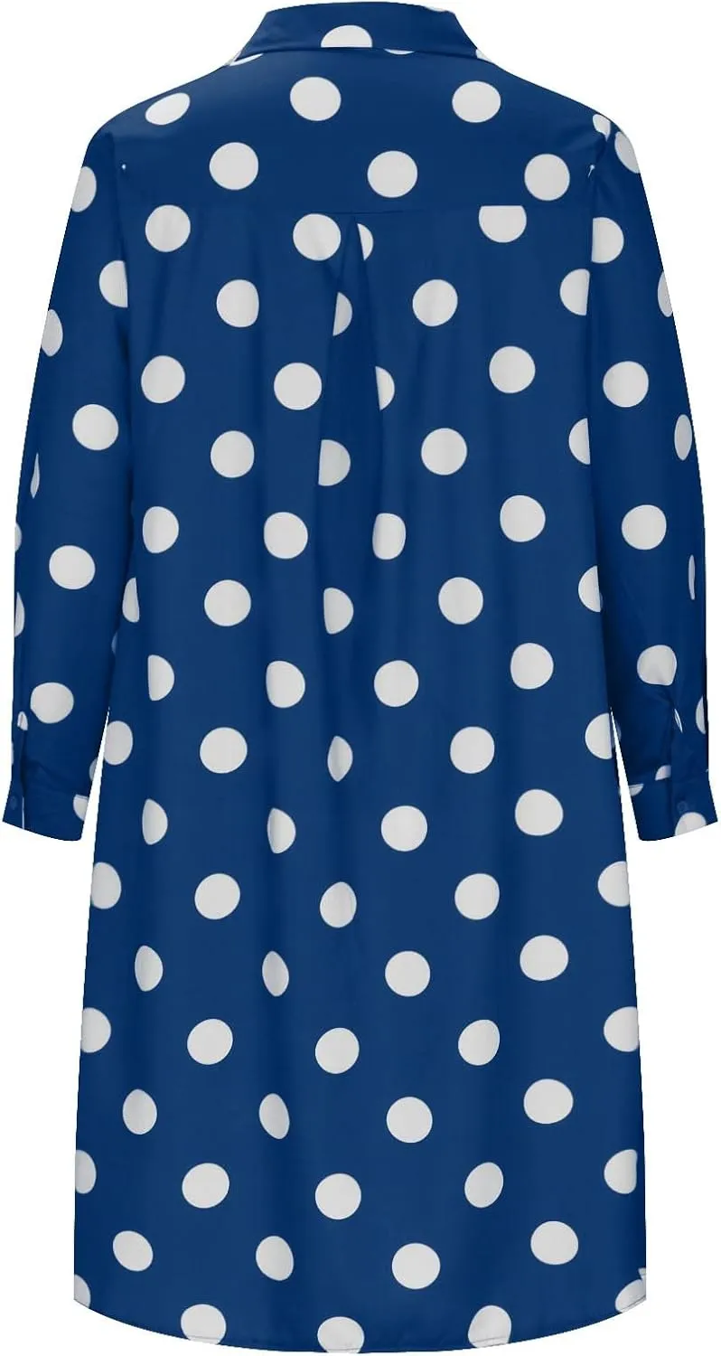 Long Sleeve Boho Maxi Dresses for Women 2024 Trendy Swiss Dot Button Down Dress Causal Bohemian Dress with Pockets