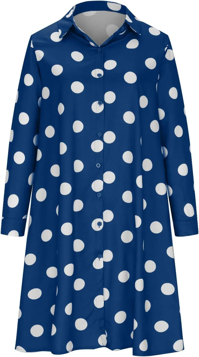 Long Sleeve Boho Maxi Dresses for Women 2024 Trendy Swiss Dot Button Down Dress Causal Bohemian Dress with Pockets