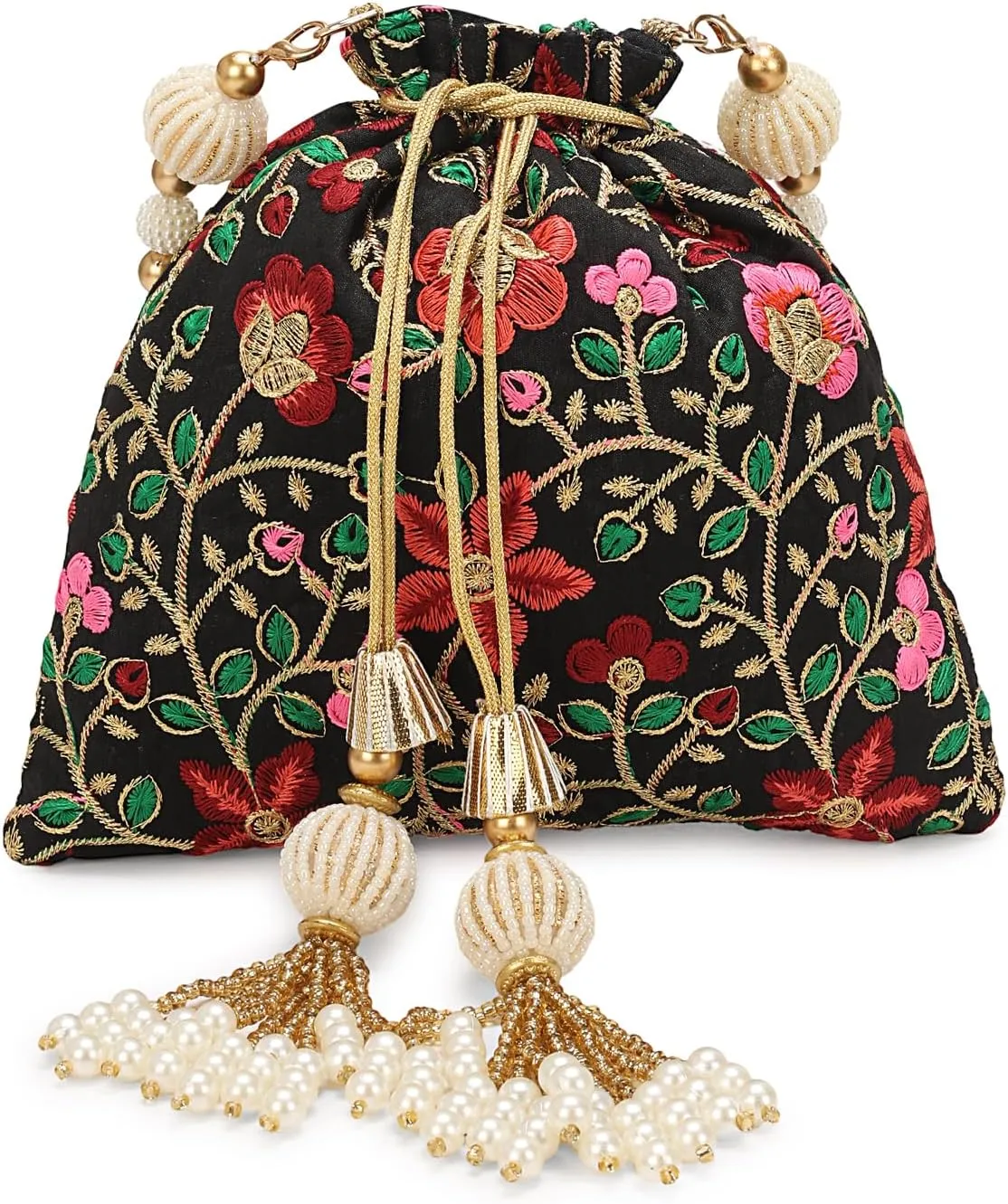 LONGING TO BUY Indian Embroidered Pearl Potli Bag For Women, Sequence Design with Tassel, Wedding Potli Bags