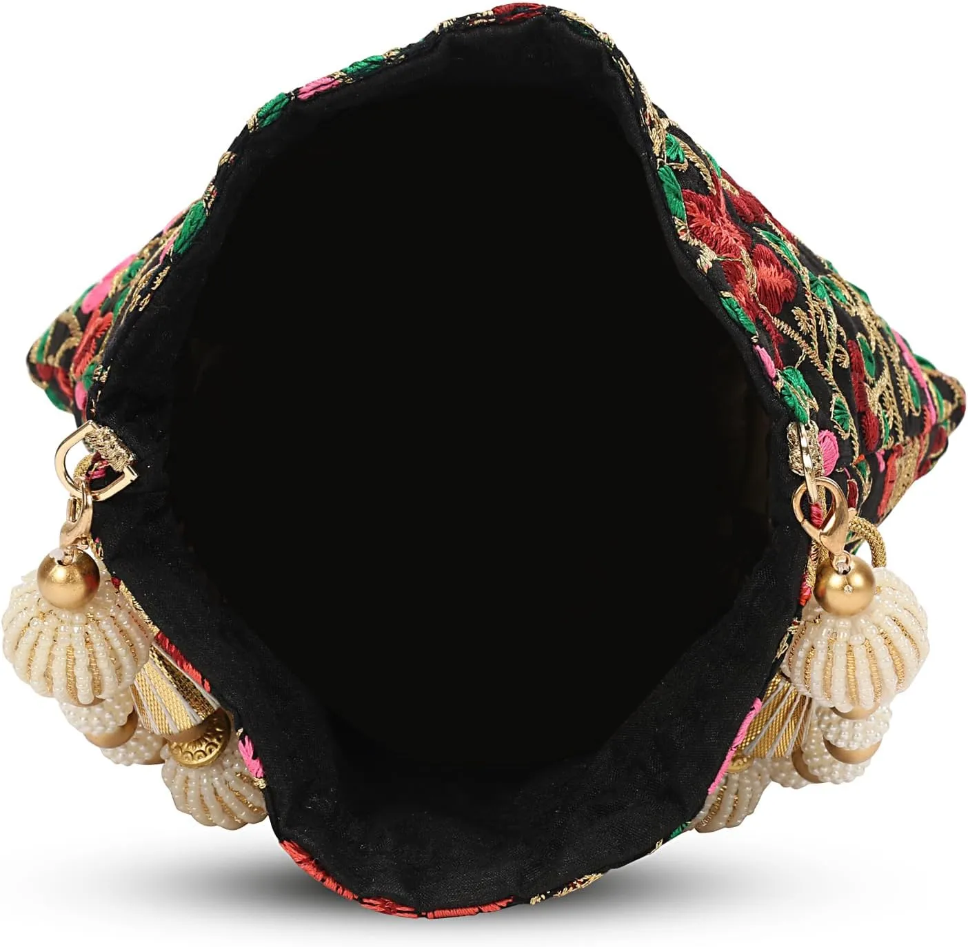 LONGING TO BUY Indian Embroidered Pearl Potli Bag For Women, Sequence Design with Tassel, Wedding Potli Bags