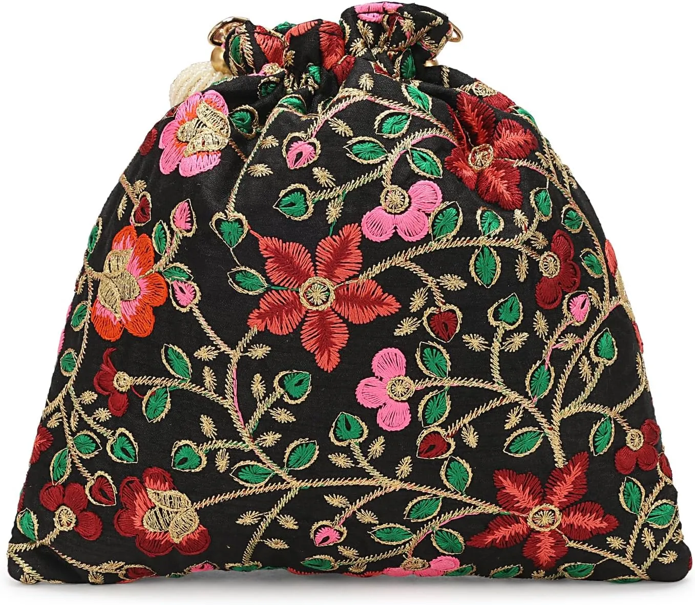 LONGING TO BUY Indian Embroidered Pearl Potli Bag For Women, Sequence Design with Tassel, Wedding Potli Bags