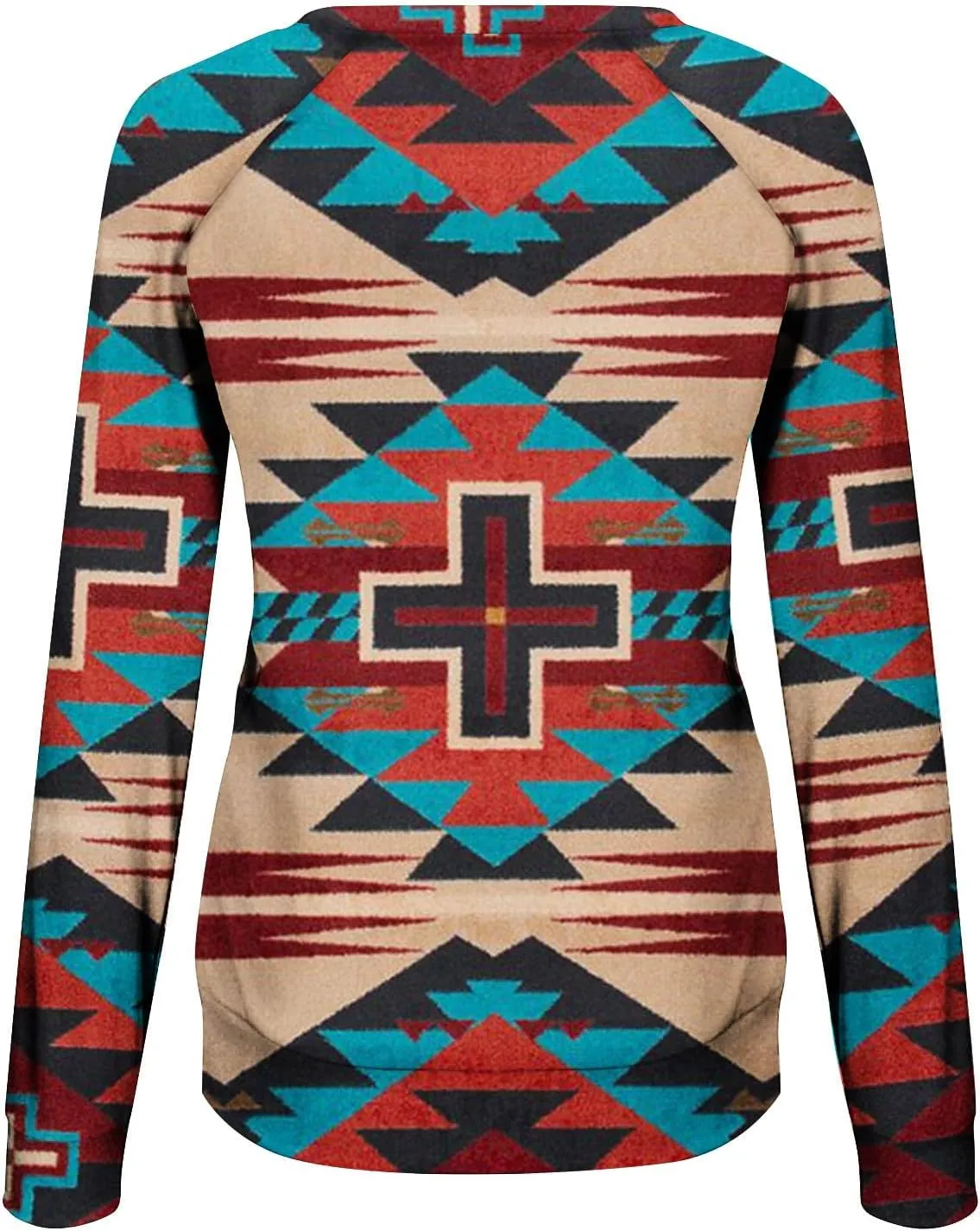 Loose Fitting Long Sleeve Tops for Women Aztec Ethnic Print Graphic Tee Shirts Casual Dressy Crewneck Sweatshirts