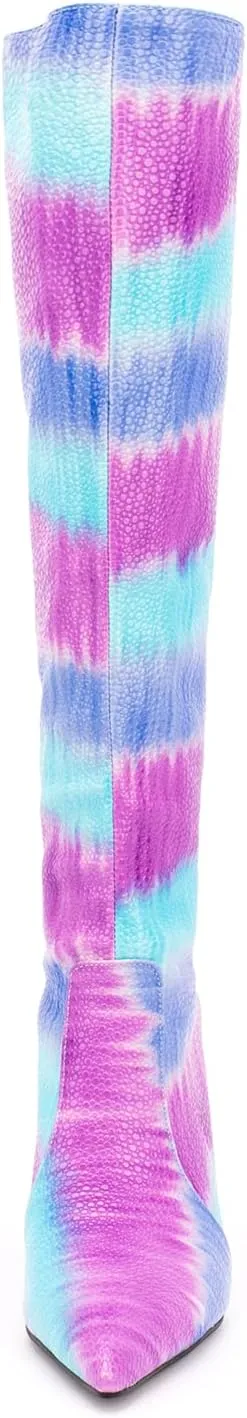Lutalica W Women's Trendy Pointed Toe Faux Leather Special Printing Slip On Slouchy Elegant Stiletto High Heel Dress Knee High Boots