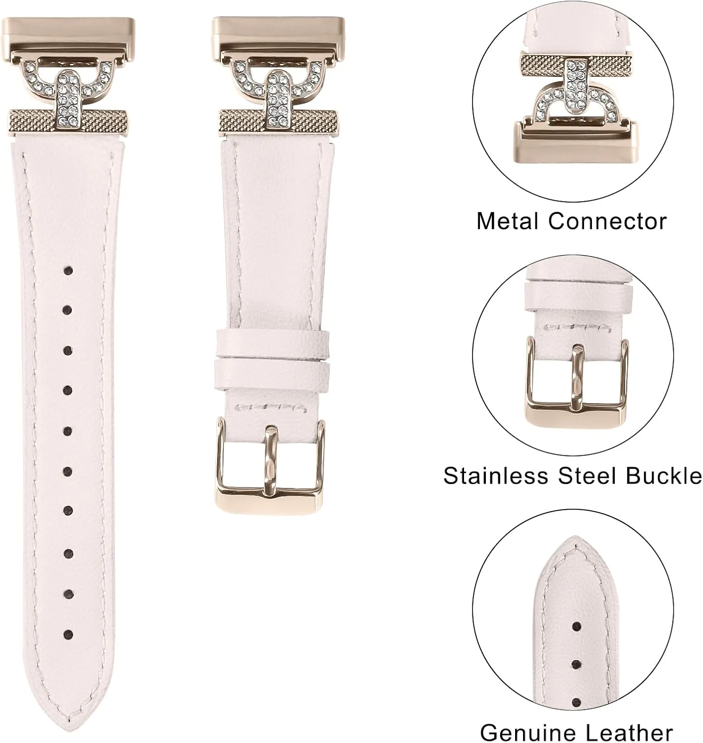 Luxe Leather Bands Compatible With Fitbit Versa 4/Versa 3/Sense 2/Sense Bands For Women D-shaped Bling Metal Buckle Replacement Straps.