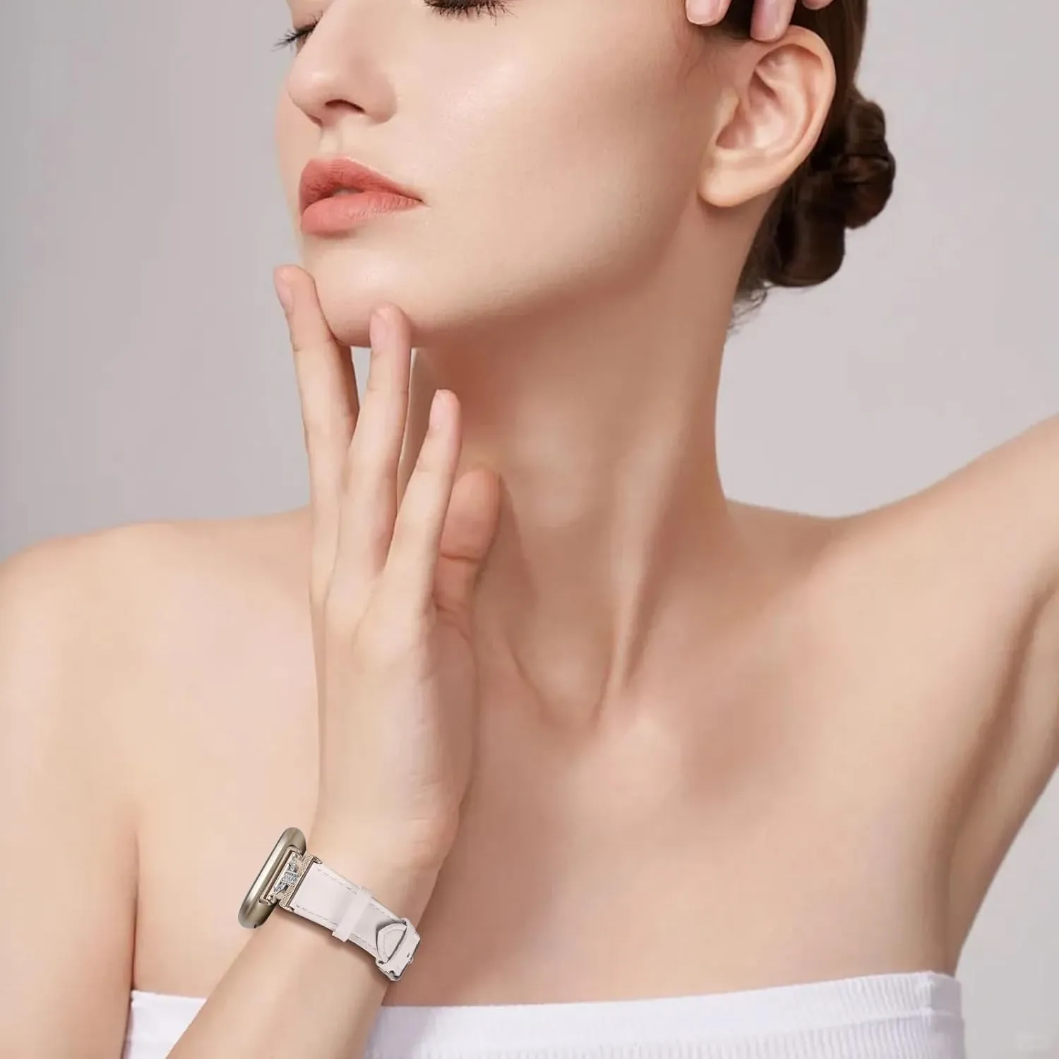 Luxe Leather Bands Compatible With Fitbit Versa 4/Versa 3/Sense 2/Sense Bands For Women D-shaped Bling Metal Buckle Replacement Straps.