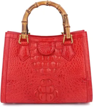 Luxury Tote Crocodile Bag Python Crocodile Leather Bag with Bamboo Top-Handle Satchel Handbags– Compact, Stylish & Versatile