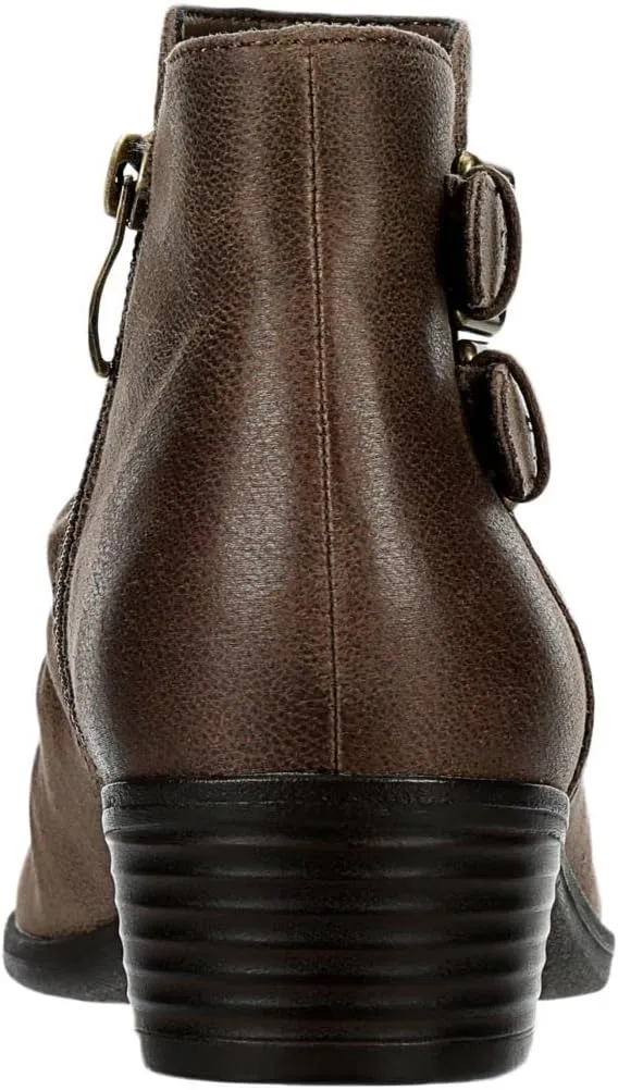 Lyla - Women's Leather Low Heel Zip-up Ankle Booties