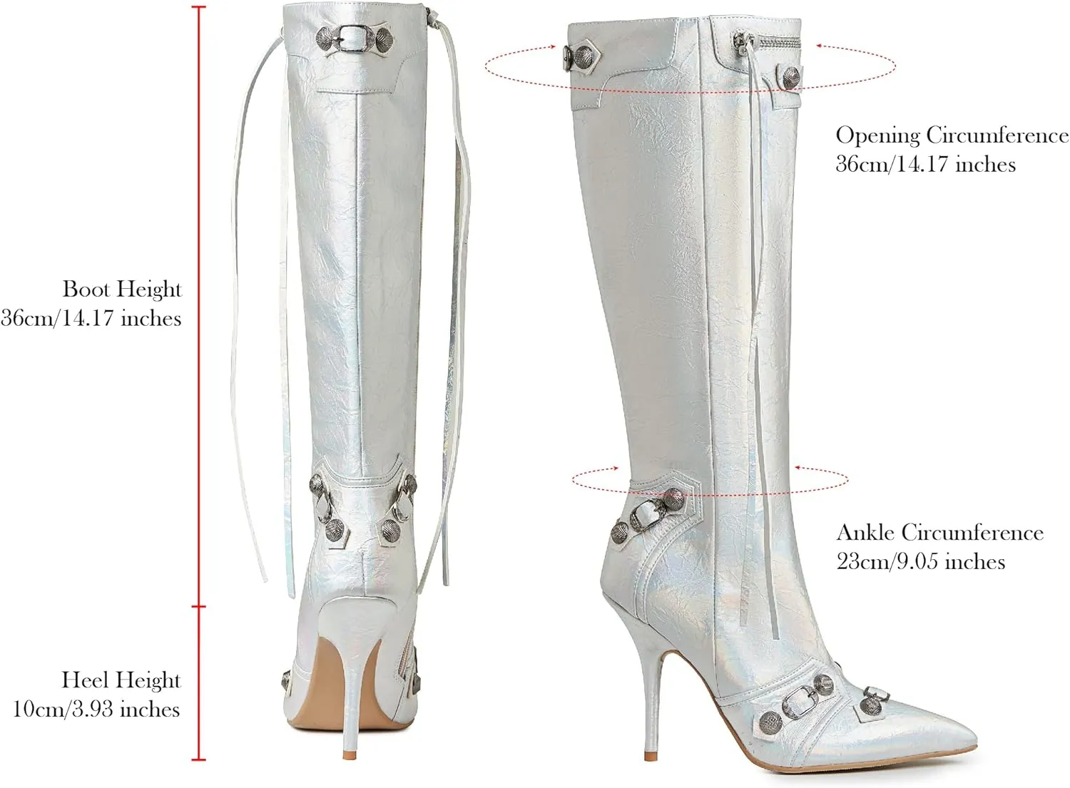 Lyrisiphy Knee High Boots for Women Pointed Toe Stiletto Heels Side Zipper Rivets Tassels Boots Fashion Dress Party Boots Mid Calf Boots