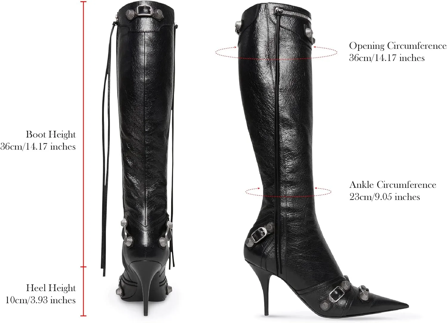 Lyrisiphy Knee High Boots for Women Pointed Toe Stiletto Heels Side Zipper Rivets Tassels Boots Fashion Dress Party Boots Mid Calf Boots