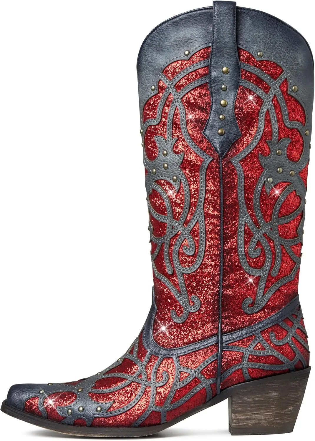 Lyrisiphy Sparkly Cowgirl Boots for Women Pointed Toe Pull-on Glitter Cowboy Boots Wedding Bridal Western Boots Knee High Boots
