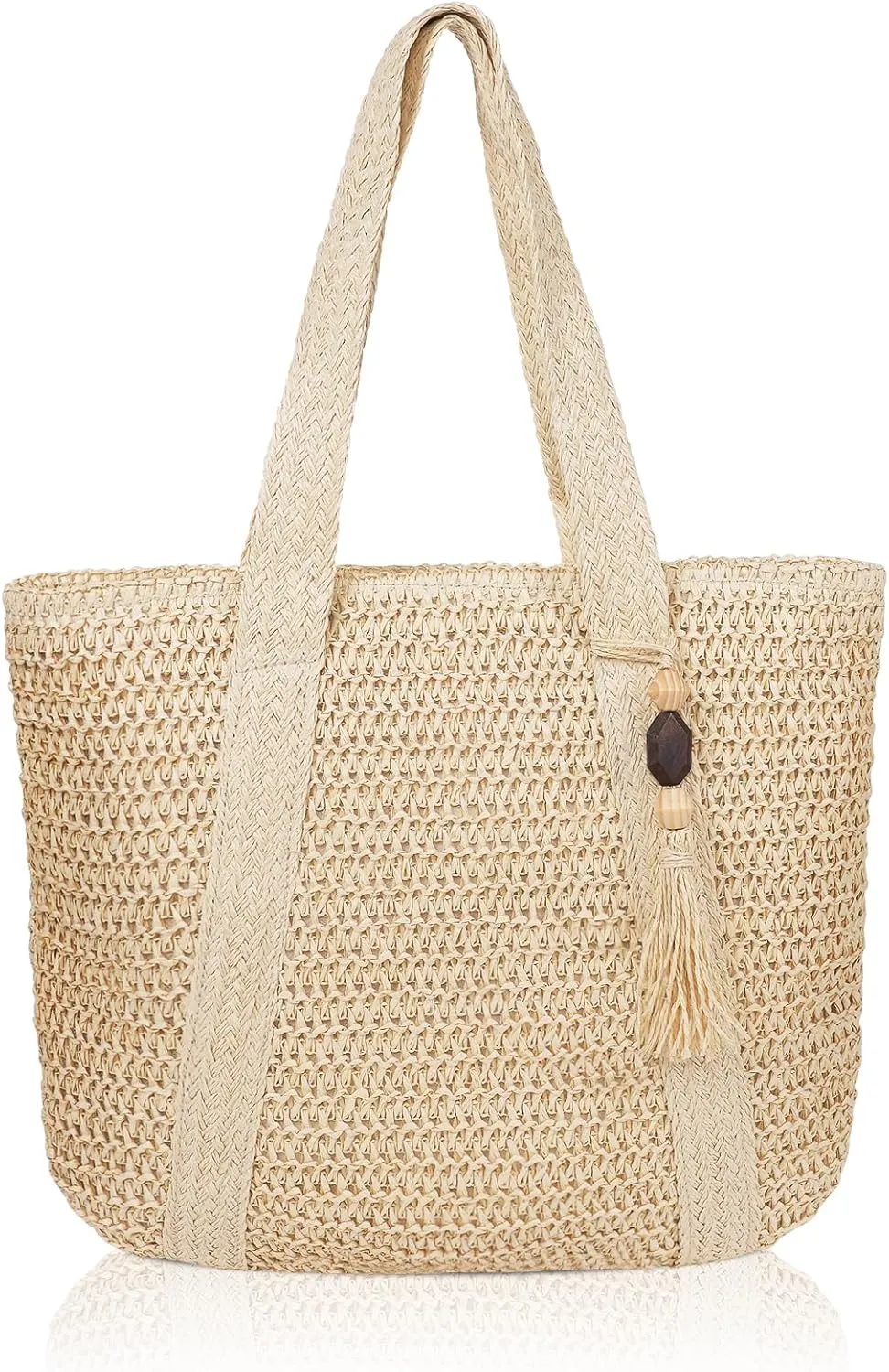 MABROUC Large Straw Beach Bag for women, Straw Tote Bag with Tassels, Woven Summer Handbag Shoulder Bag for Outdoor Vacation