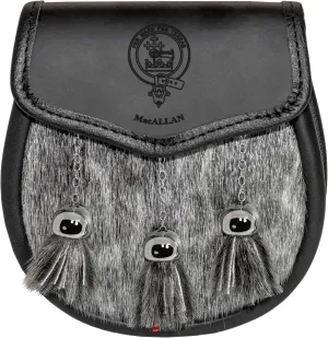MacAllan Semi Dress Sporran Fur Plain Leather Flap Scottish Clan Crest