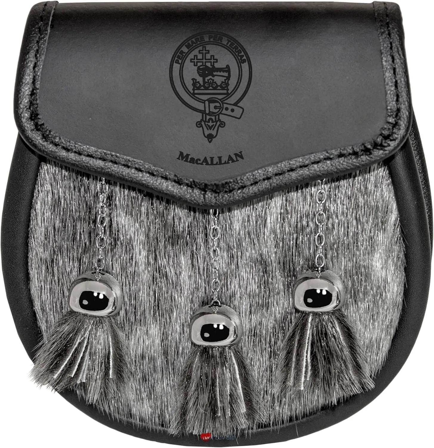 MacAllan Semi Dress Sporran Fur Plain Leather Flap Scottish Clan Crest