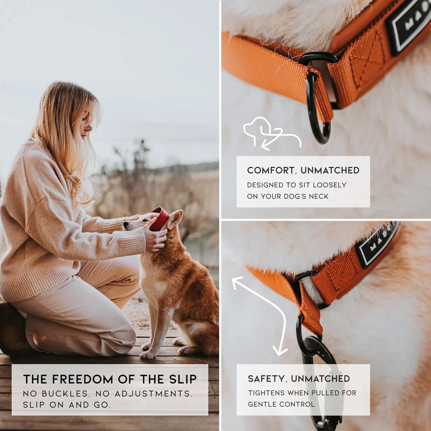 MADE TO ROAM Premium Everyday Dog Collar - Martingale Style No Pull Vegan Leather Collar, Heavy Duty and Lightweight for Small, Medium, Large Dogs (Oregon Haze, Size 6)