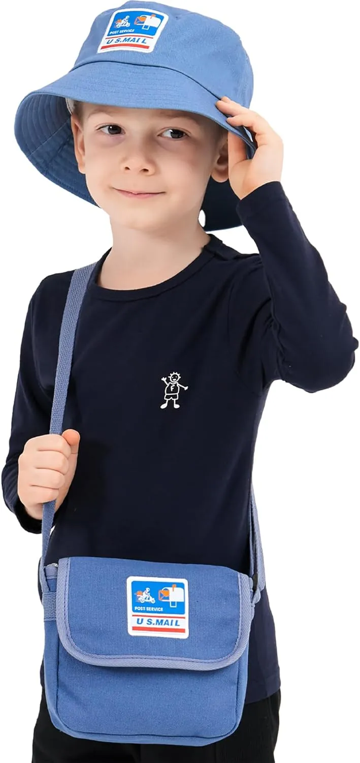 Mailman Costume Bucket Hat Postman Bag (2 in 1) Postman Dress Up for Kids