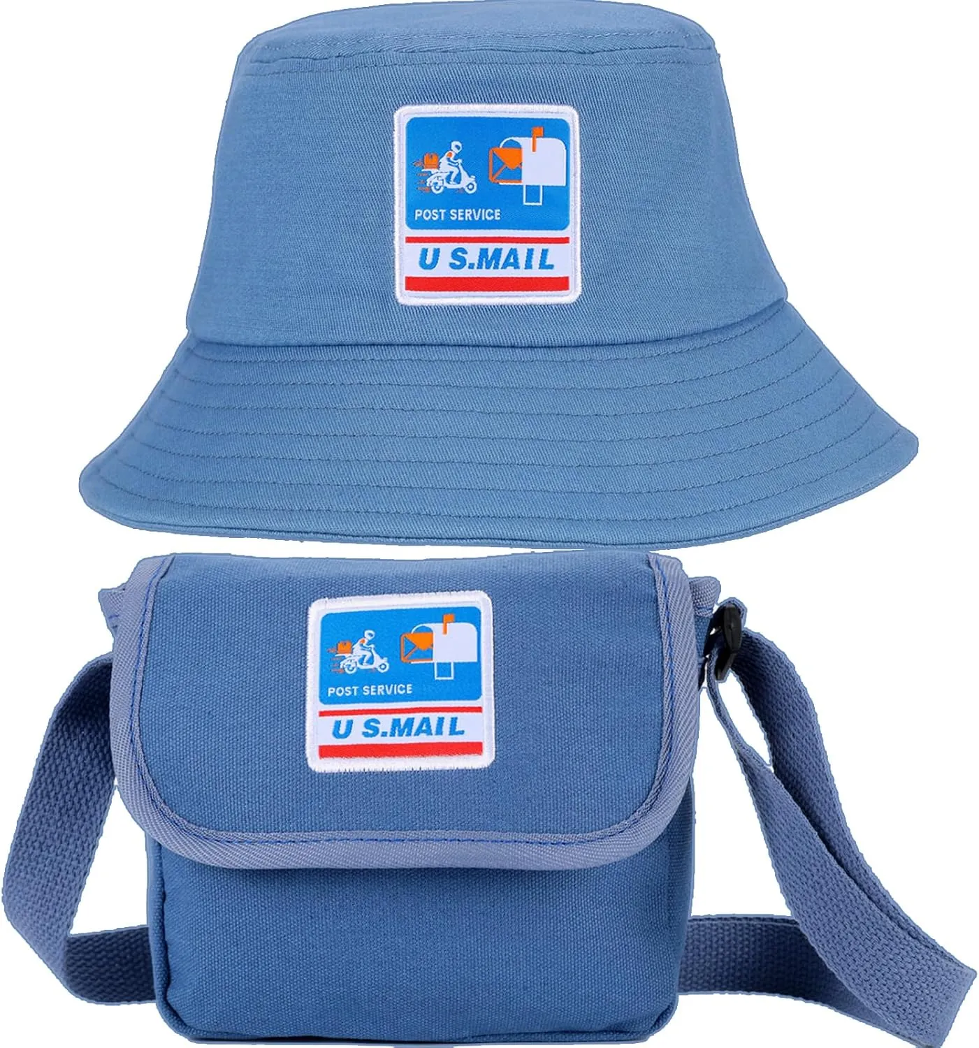 Mailman Costume Bucket Hat Postman Bag (2 in 1) Postman Dress Up for Kids