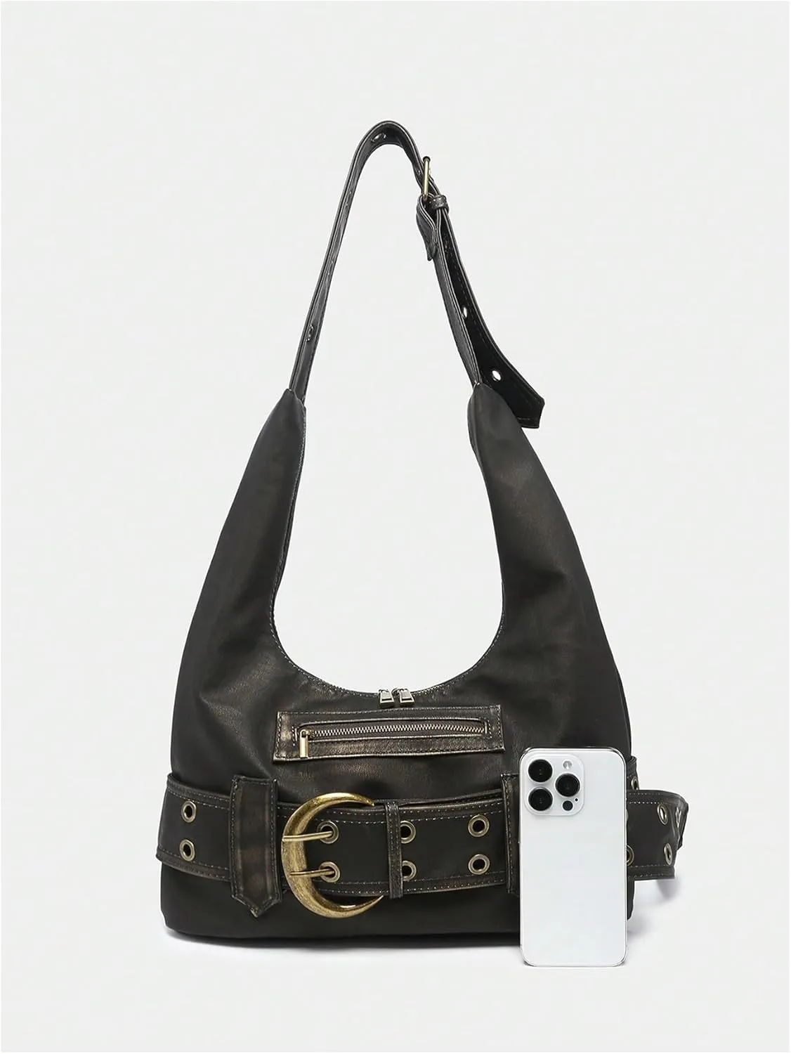 MakeMeChic Women's PU Leather Single Strap Zipper Vintage Medium Shoulder Bag Tote Handbags