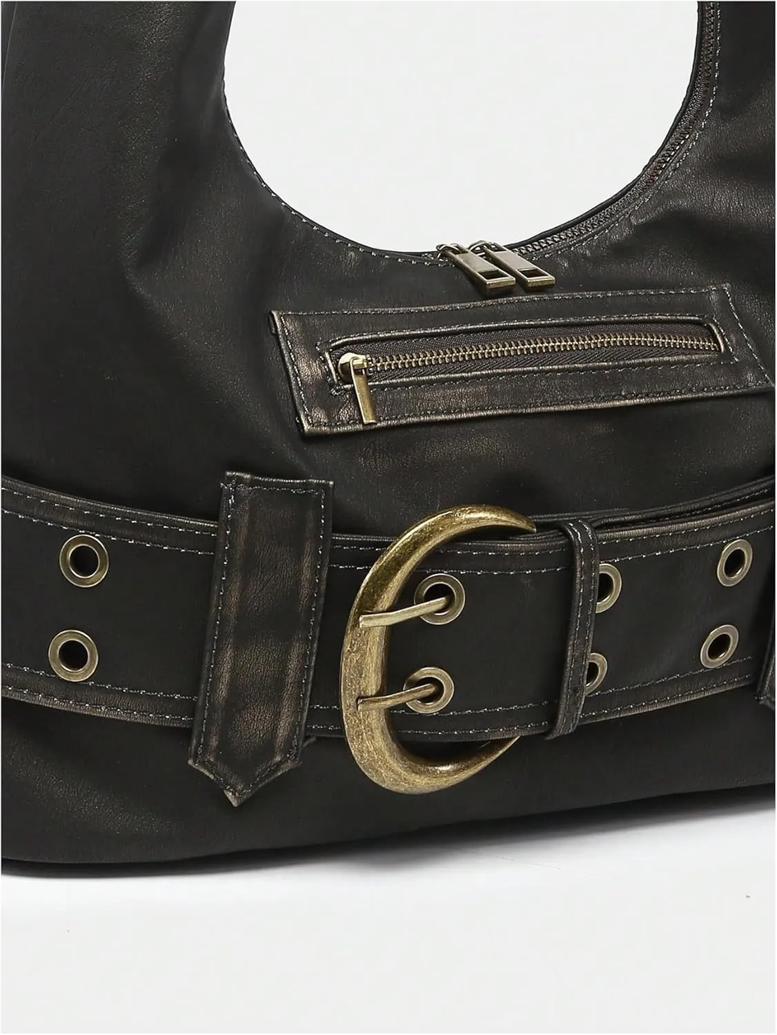 MakeMeChic Women's PU Leather Single Strap Zipper Vintage Medium Shoulder Bag Tote Handbags
