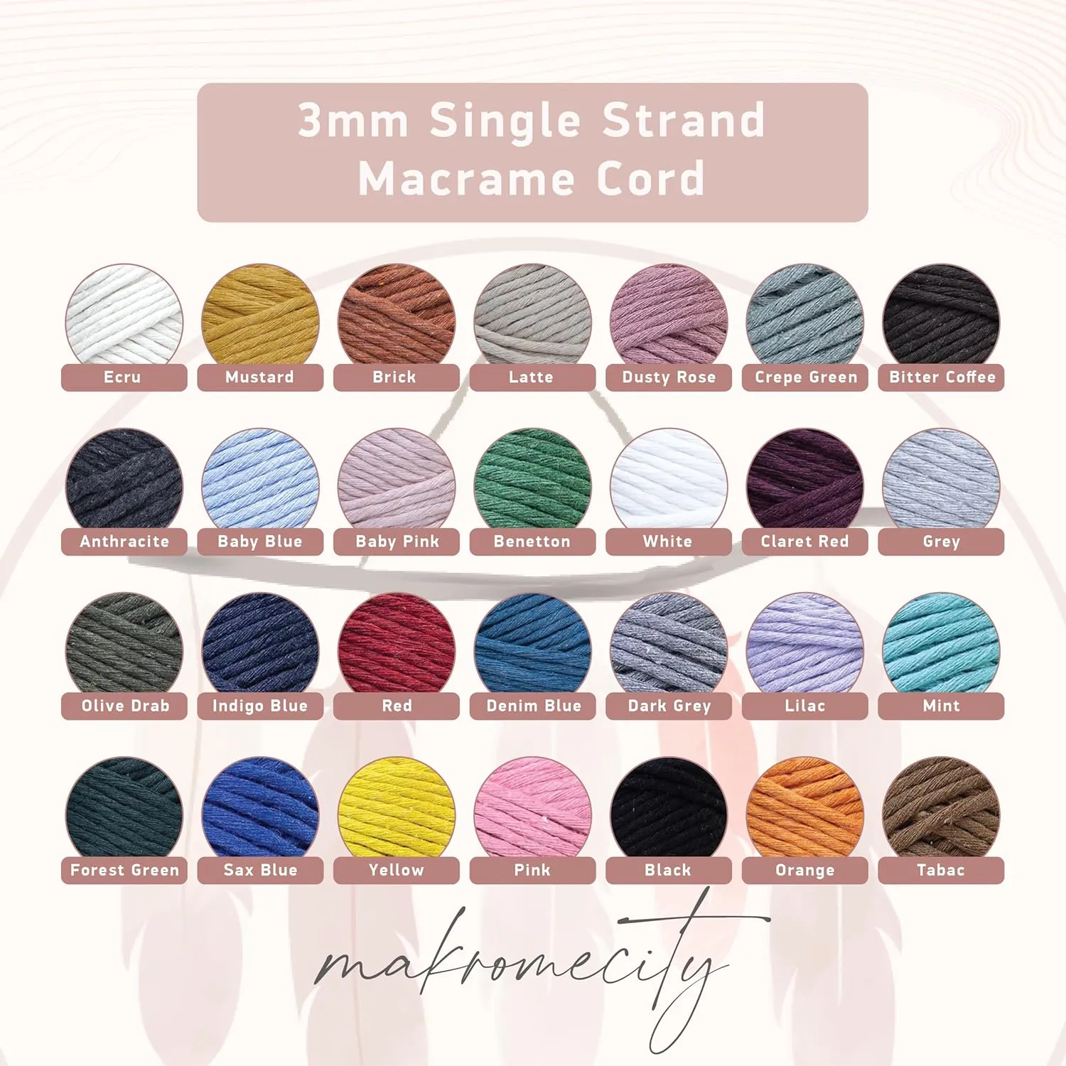 Makromecity, Single Strand Macrame Cord 3 mm x 100 Yards (300 feet) 3mm Single Strand Baby Blue Cotton Cord for Macrame Art & Crafts for Wall Hangings Recycled Cotton Cord Yarn DIY(Baby Blue, 1 Skein)