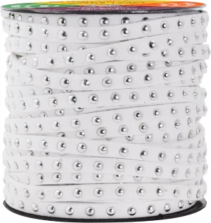 Mandala Crafts 20 Yards White Studded Faux Suede Cords Leather Trims - Flat Vegan Leather Lace Strips String with Silver Rivets for Jewelry Making, Crafts, Bracelets, and Decorations
