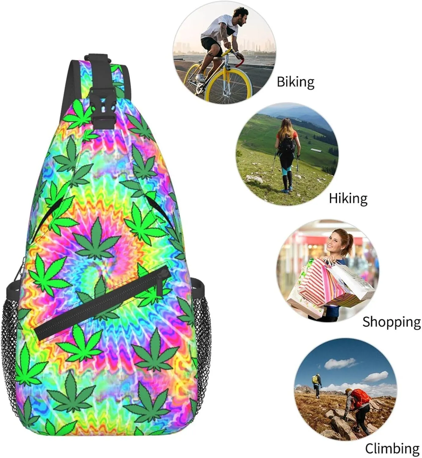 Marijuana Weed Leaf Chest Bags Crossbody Sling Bag Shoulder Bag Travel Hiking Daypack For Men Women