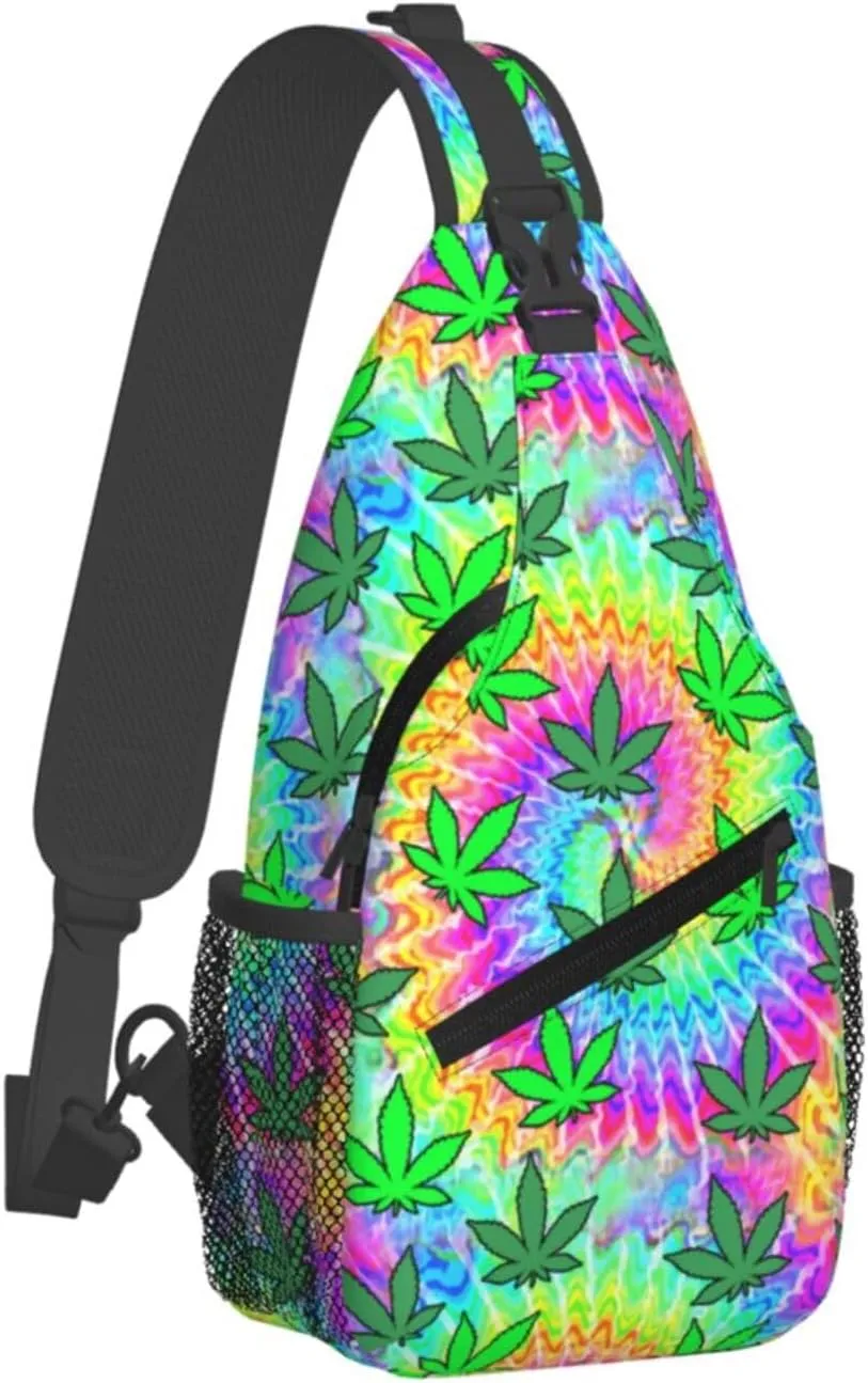 Marijuana Weed Leaf Chest Bags Crossbody Sling Bag Shoulder Bag Travel Hiking Daypack For Men Women