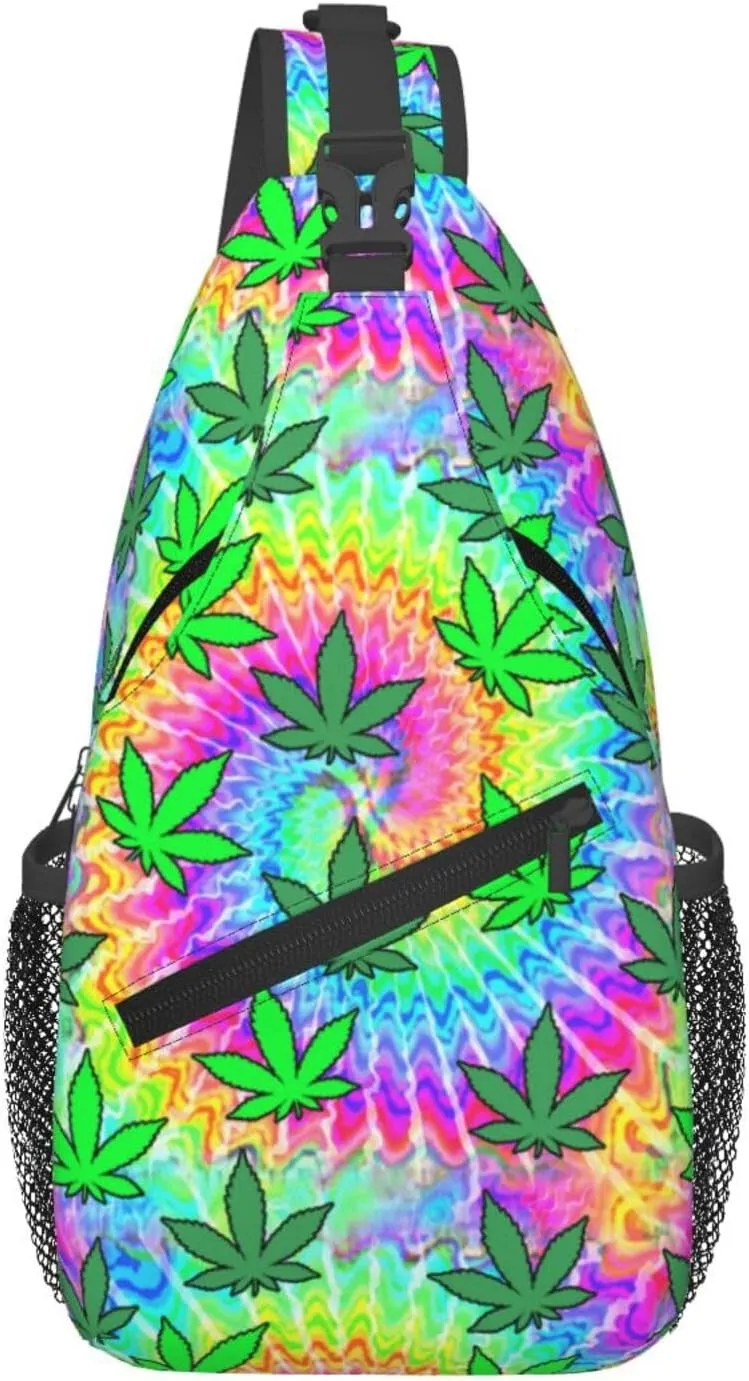 Marijuana Weed Leaf Chest Bags Crossbody Sling Bag Shoulder Bag Travel Hiking Daypack For Men Women