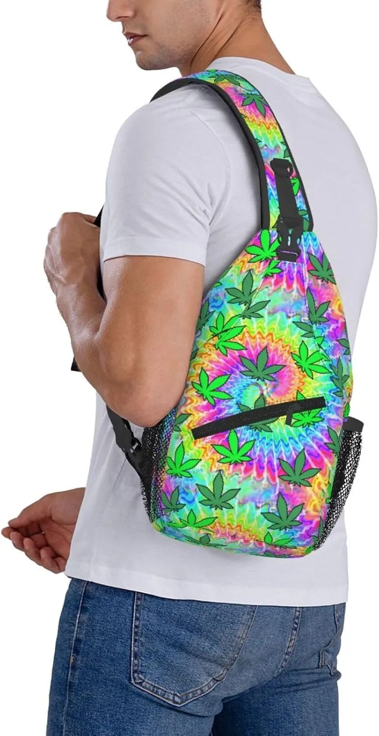 Marijuana Weed Leaf Chest Bags Crossbody Sling Bag Shoulder Bag Travel Hiking Daypack For Men Women