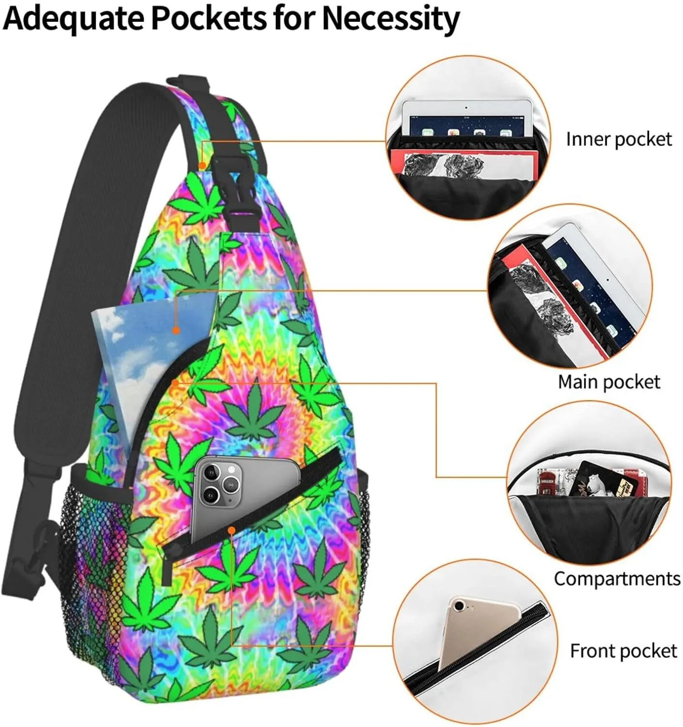 Marijuana Weed Leaf Chest Bags Crossbody Sling Bag Shoulder Bag Travel Hiking Daypack For Men Women
