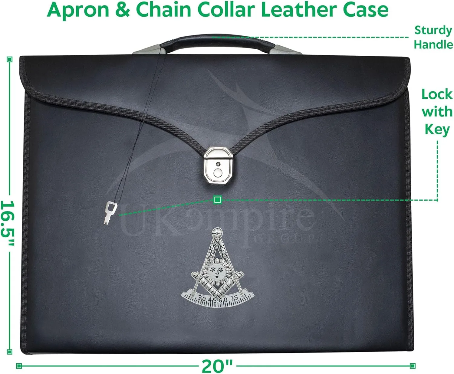 Masonic Apron & Chain Collar Case Leather (Hand Embroidery) MM, Provincial Size – Freemason Carrying Bags (Past Master)